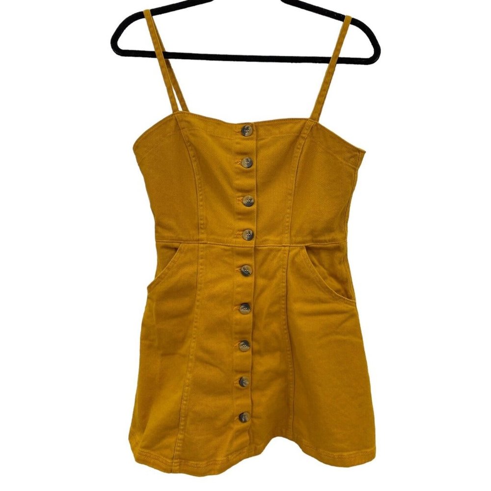 H&M Divided Women's‎ 10 Mustard Yellow Button Front Mini Dress Sleeveless Y2K
